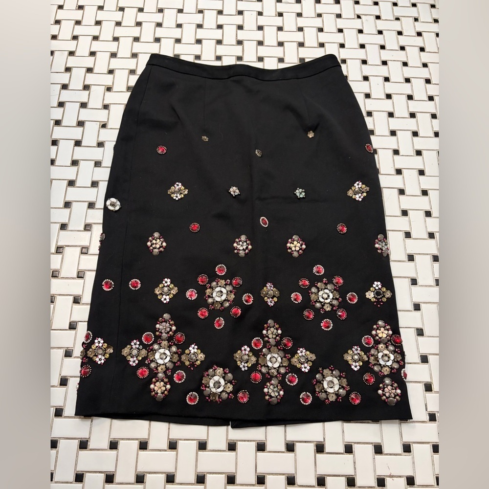 White House Black Market Black Skirt with Red and White Embellishments